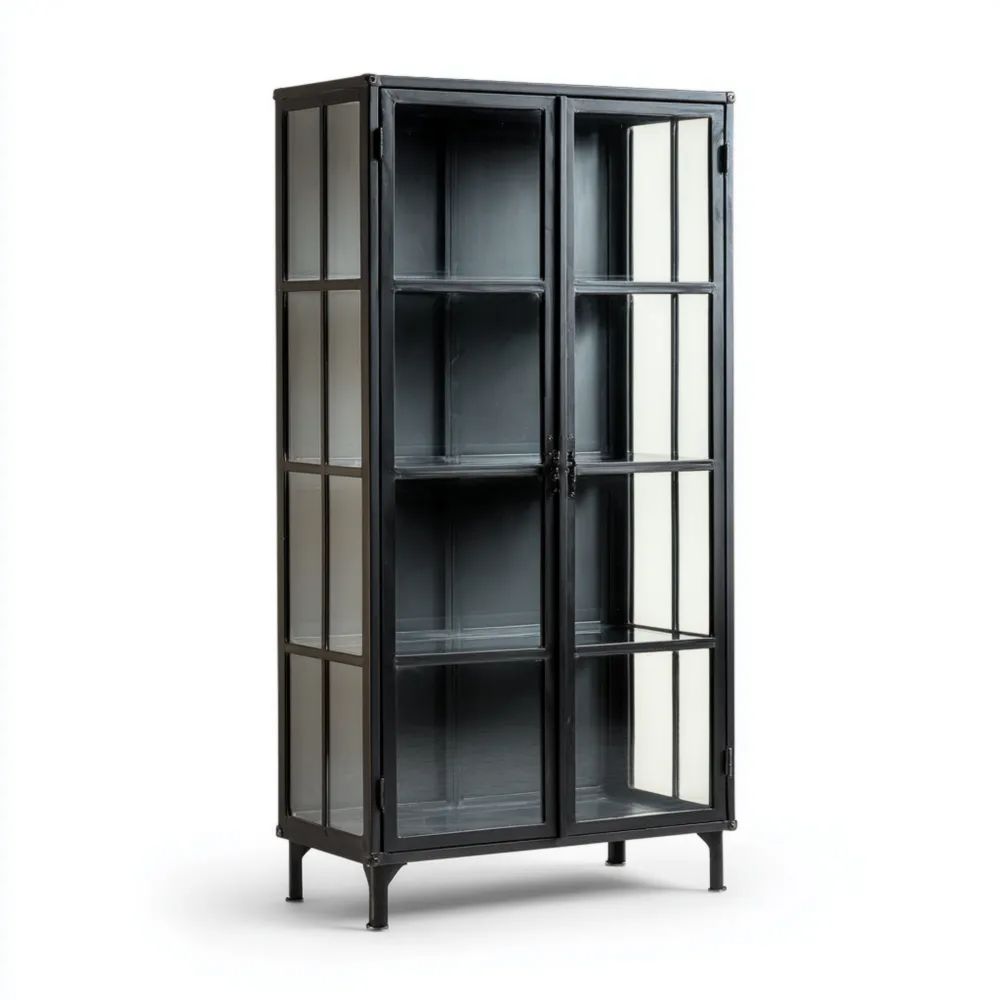 Vetrina in metallo e vetro Nero 180x90x40 cm – Design industriale-vivahomia