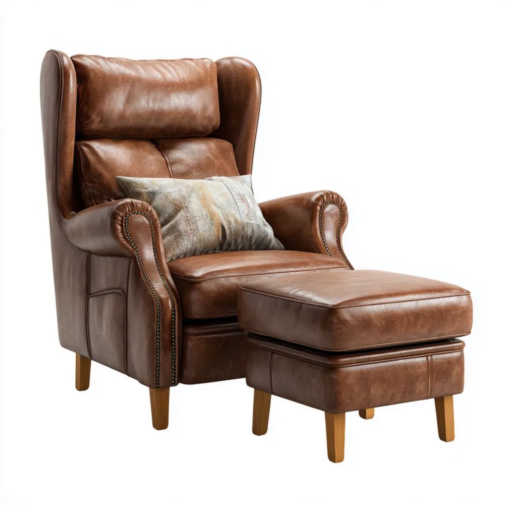 Poltrona relax in pelle 85x90x100 cm con poggiapiedi – Marrone – Design classico-vivahomia