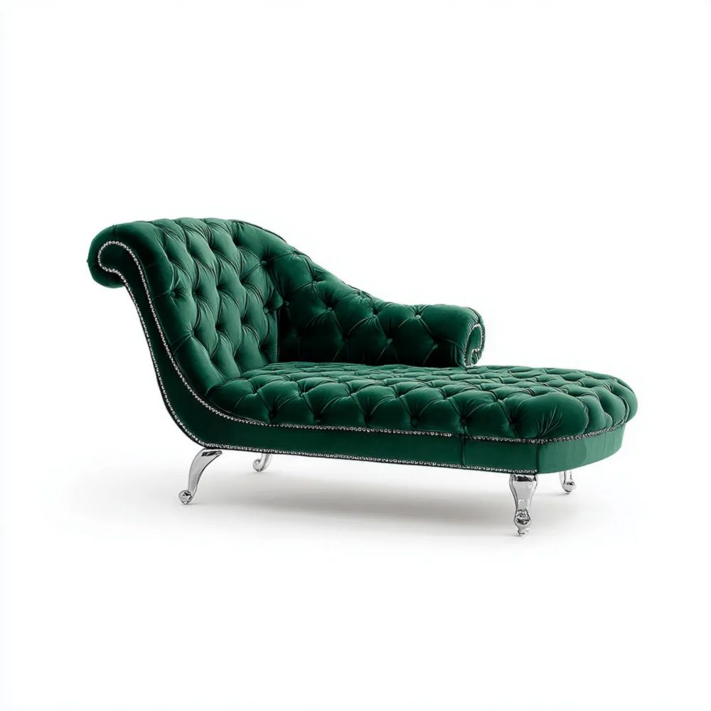 Chaise longue in velluto 160x80x75 cm - Verde - Design Classico-vivahomia