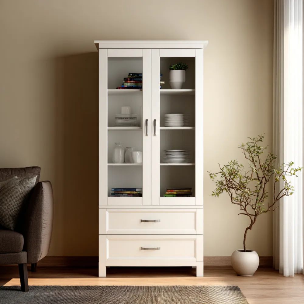 Vetrina in Legno 100x200x40 cm - Bianco - Design Moderno-vivahomia