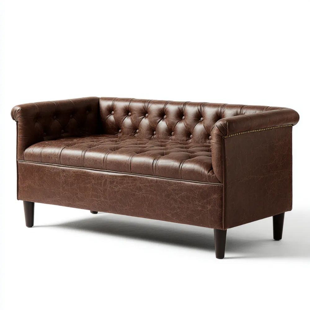 Divano a due posti in pelle 160x80x75 cm Marrone - design classico-novirama