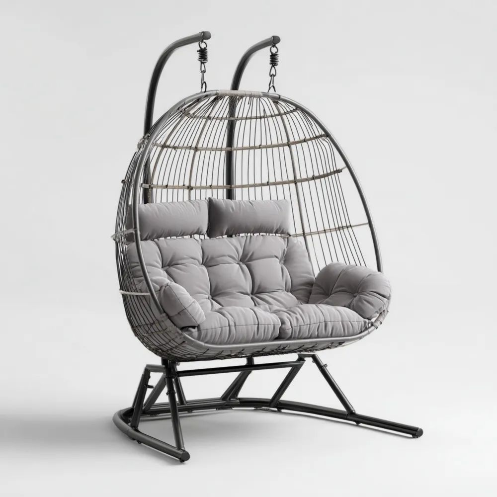 Poltrona Sospesa Doppi Posti Metallo 140x195x115 cm – Grigio – Design Moderno-novirama