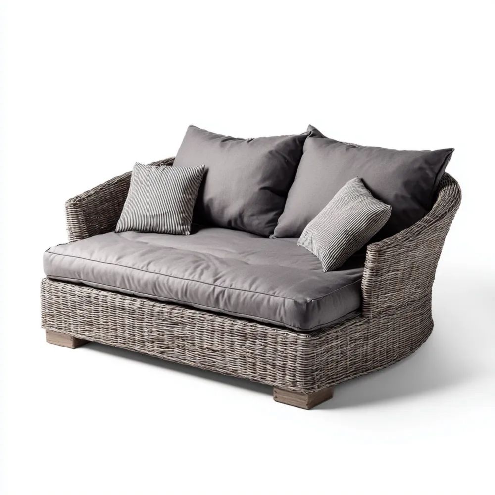 Divano a due posti in rattan sintetico 140x85x75 cm - Grigio - Design moderno-novirama