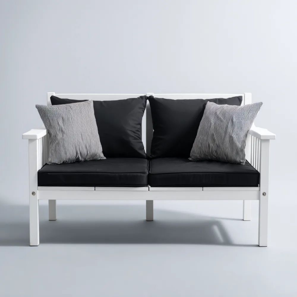 Divano a due posti da esterno 120x65x80 cm - Legno massello - Nero/Bianco-novirama