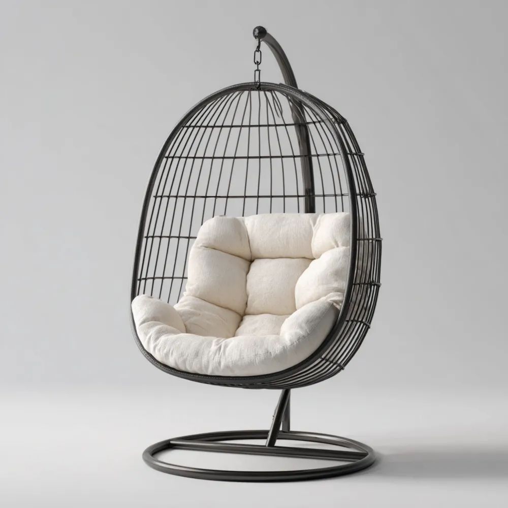 Poltrona sospesa moderna 95x85x195 cm in metallo Nero con cuscino Bianco-novirama