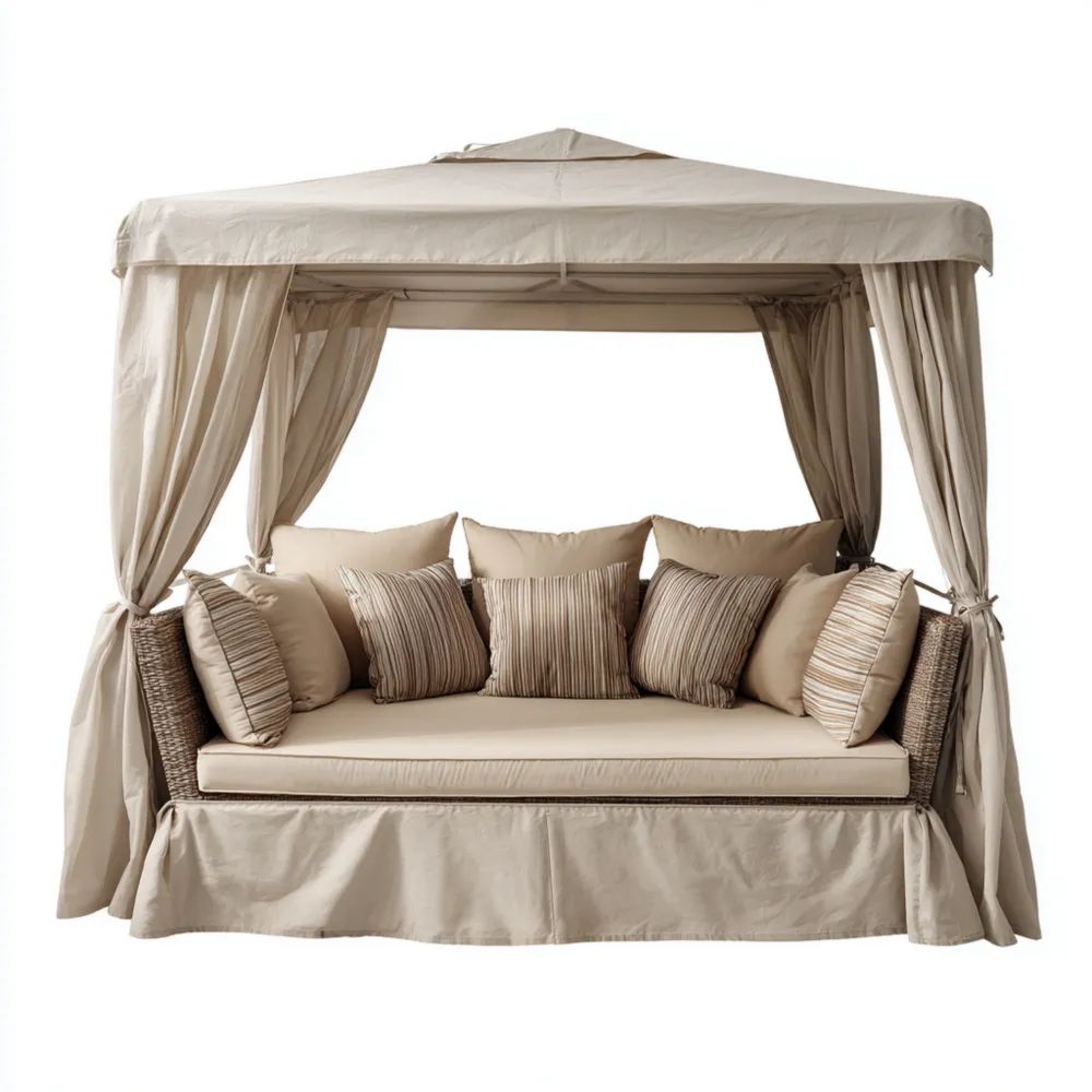 Divano a due posti da esterno in rattan 200x150x200 cm Beige con tenda - Design elegante-novirama