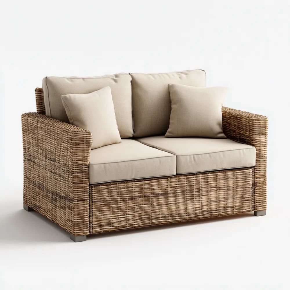 Divano a due posti intrecciato per esterno 140x85x70 cm - Beige - Design moderno-novirama