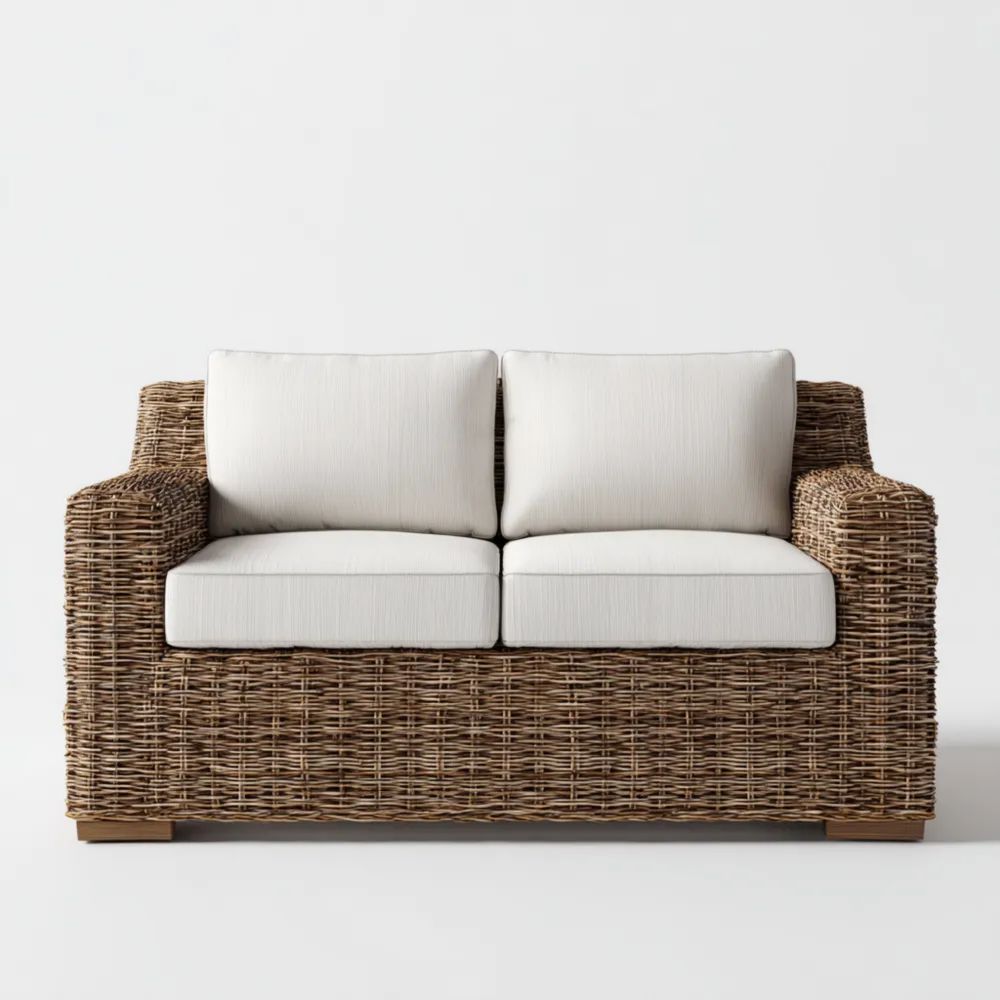 Divano a due posti da esterno in rattan 150x90x75 cm - Naturale e Bianco - Design moderno-novirama