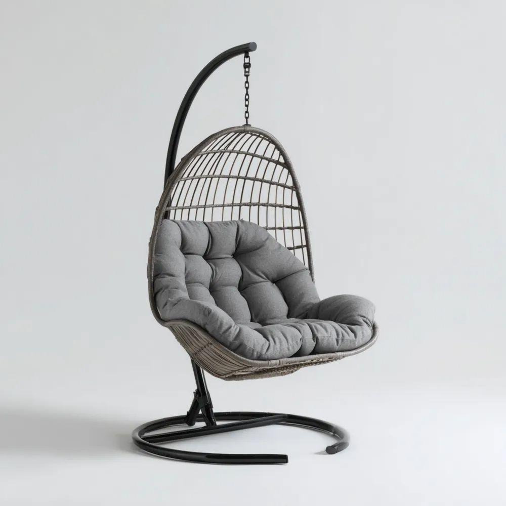 Sedia sospesa in rattan 105x95x195 cm con cuscino Grigio - Design moderno per esterni-novirama