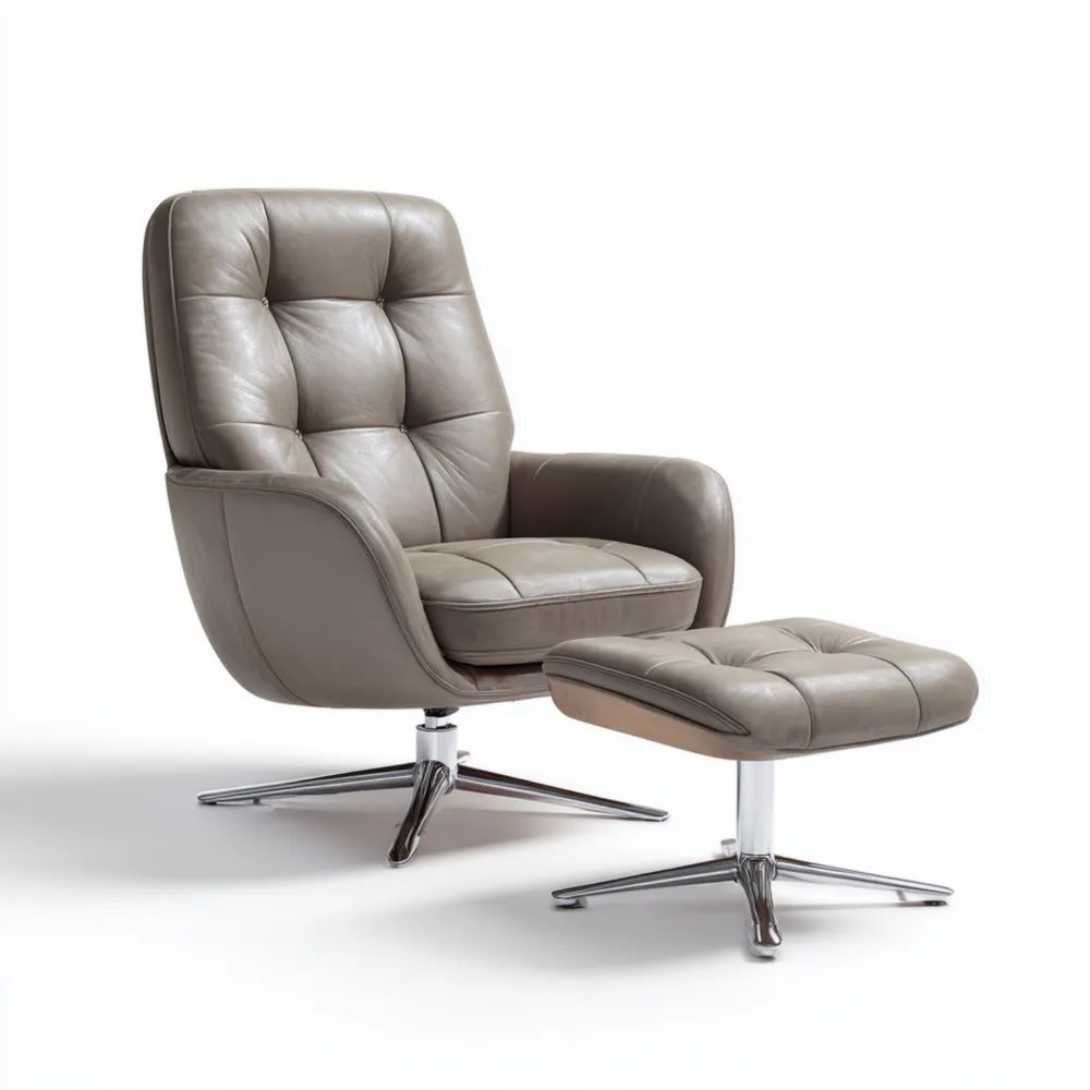 Poltrona Relax in Pelle con Poggiapiedi – 75x80x105 cm – Grigio – Design Moderno-novirama