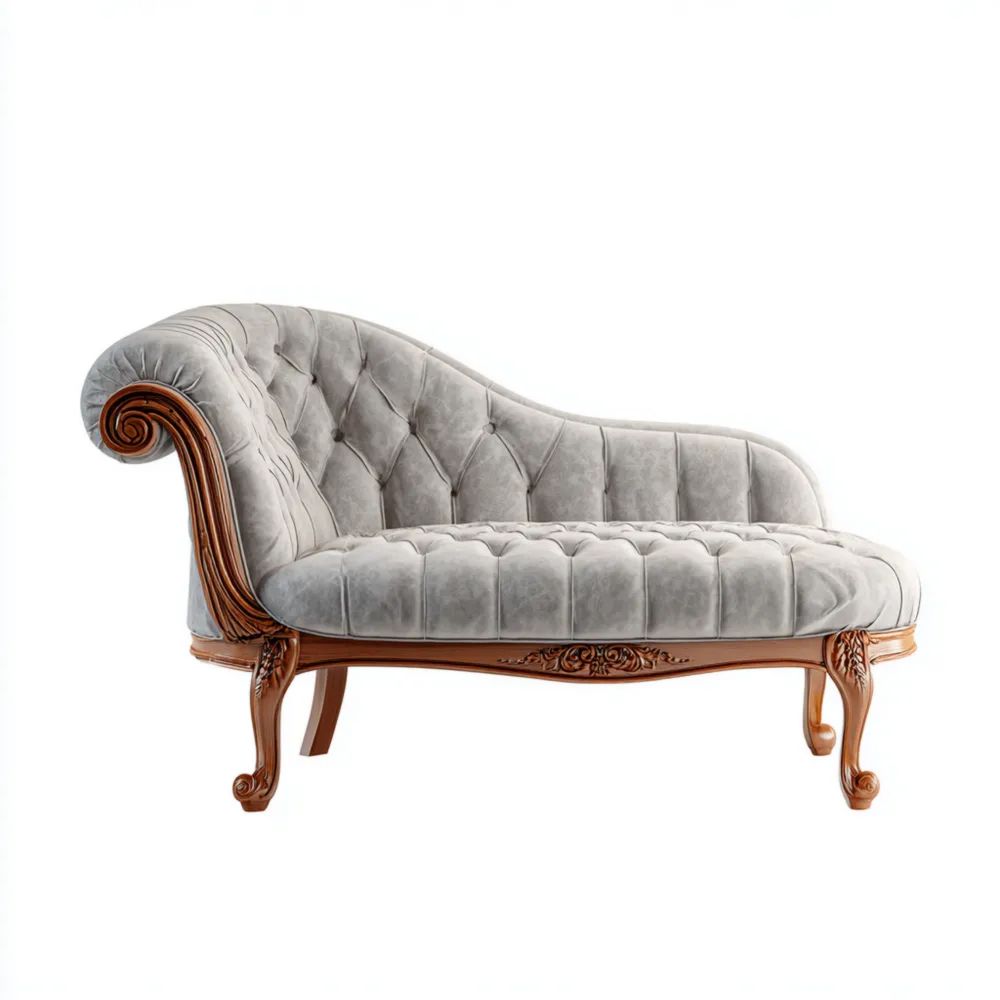 Sdraio Chaise Longue in Velluto Grigio 150x60x90 cm con Struttura in Legno Intagliato – Design Classico-novirama