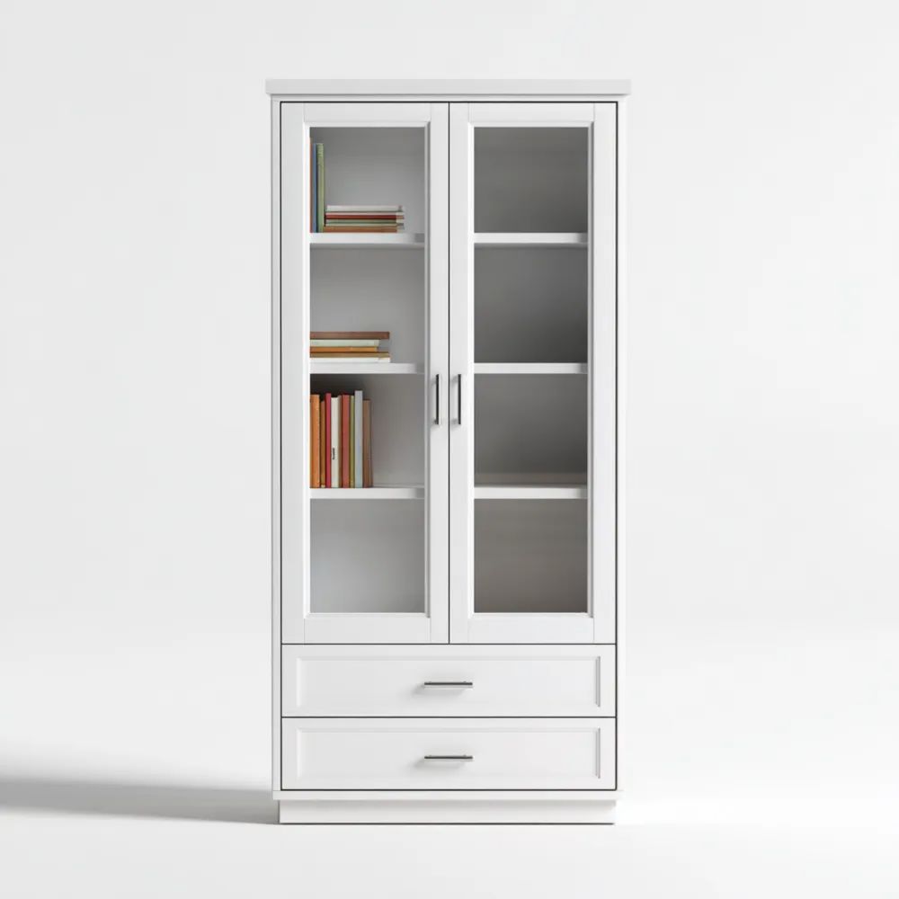 Libreria in legno con ante in vetro 180x80x40 cm – Bianco-novirama