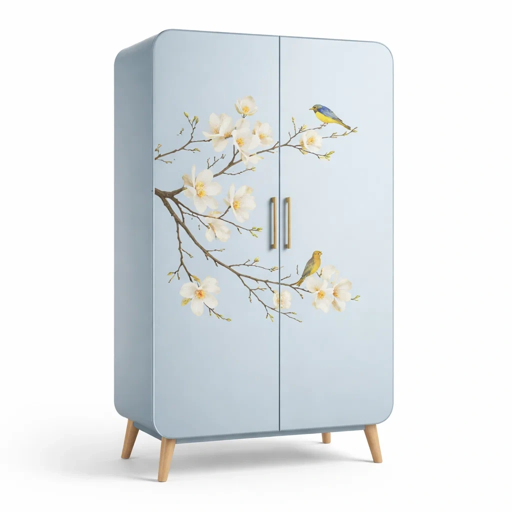 Armadio in legno con stampa floreale-URBANCOMFORTLIVING