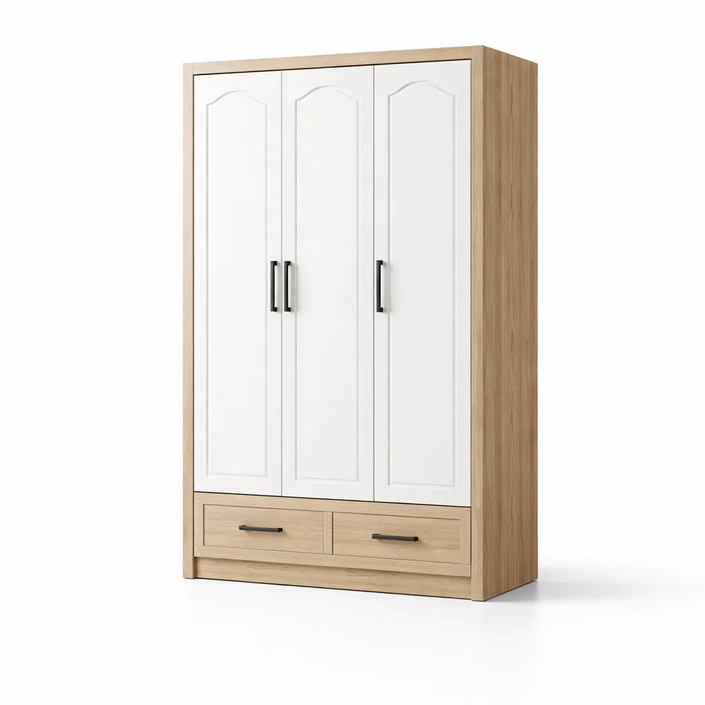 Armadio in legno con 3 ante e cassetti bianco rovere-URBANCOMFORTLIVING