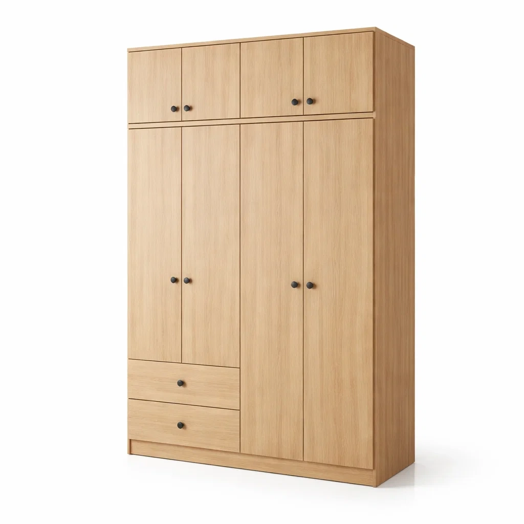 Armadio in legno rovere chiaro con 5 ante e 2 cassetti-URBANCOMFORTLIVING