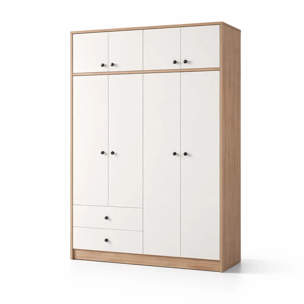 Armadio in MDF bianco con 4 ante e 2 cassetti-URBANCOMFORTLIVING