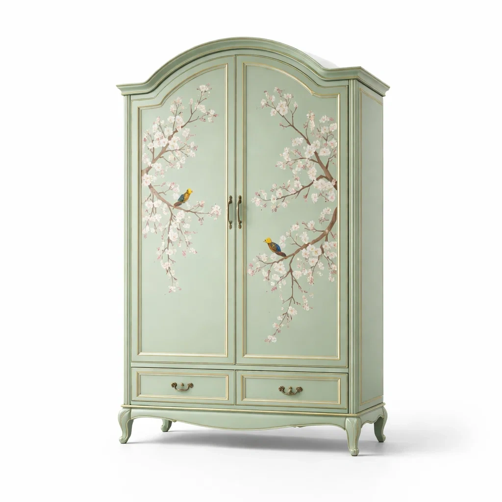 Armadio in legno con motivo floreale dipinto-URBANCOMFORTLIVING