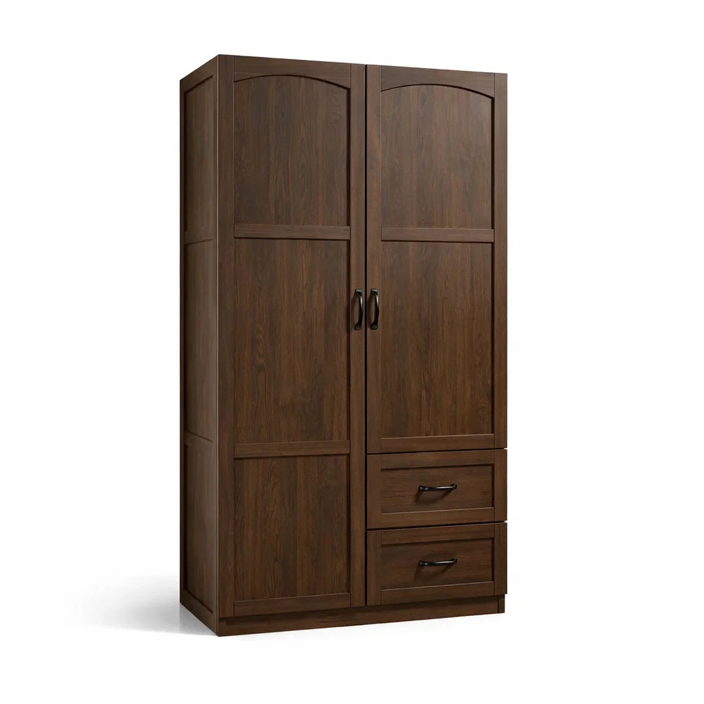 Armadio a doppia anta con cassetti in legno marrone-URBANCOMFORTLIVING