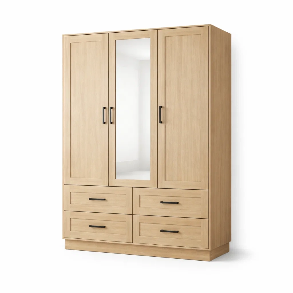 Armadio in legno con specchio e cassetti-URBANCOMFORTLIVING