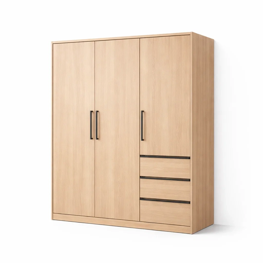Armadio a tre ante con cassetti in legno MDF-URBANCOMFORTLIVING