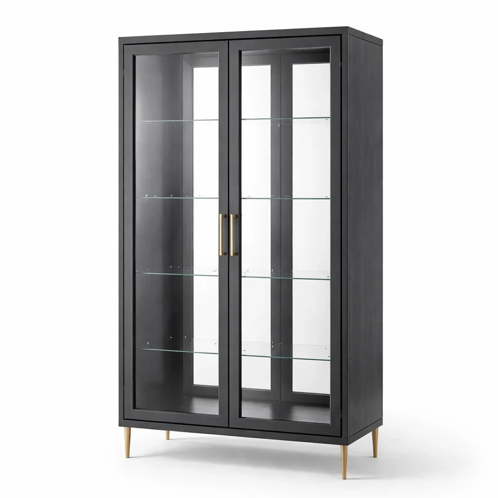 Vetrina a due ante in legno e vetro nero-URBANCOMFORTLIVING
