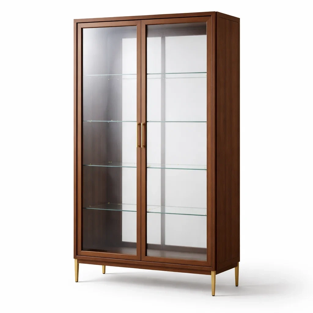 Vetrina in legno e vetro marrone-URBANCOMFORTLIVING