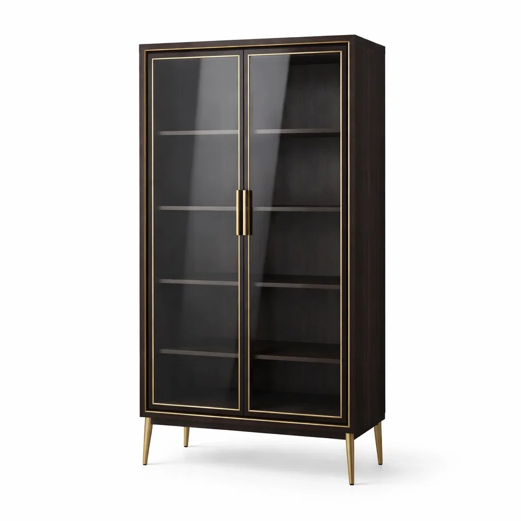 Vetrina in legno con ante in vetro temperato e telaio in metallo-URBANCOMFORTLIVING