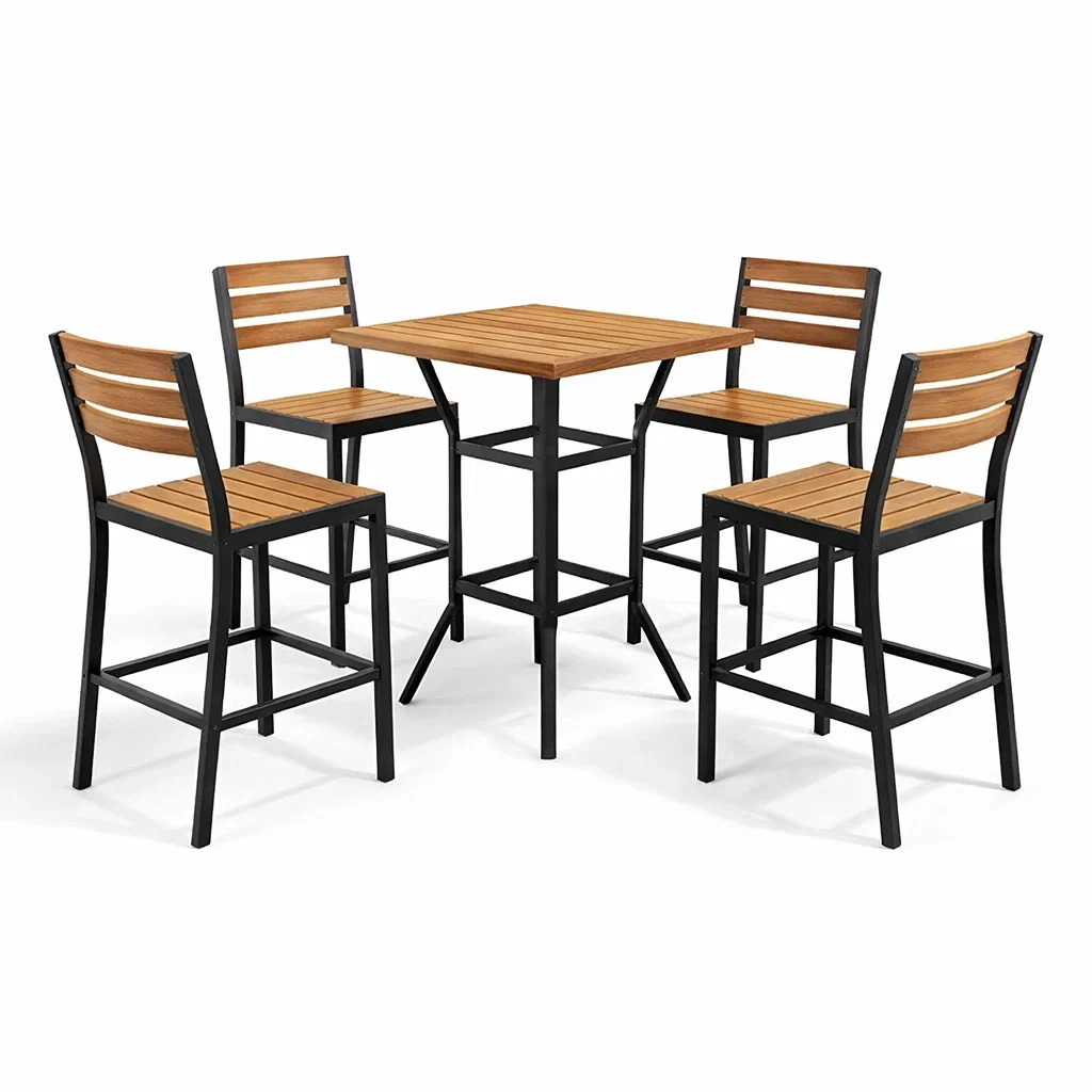 Set bar in legno e metallo per esterni con tavolo e sedie-URBANCOMFORTLIVING