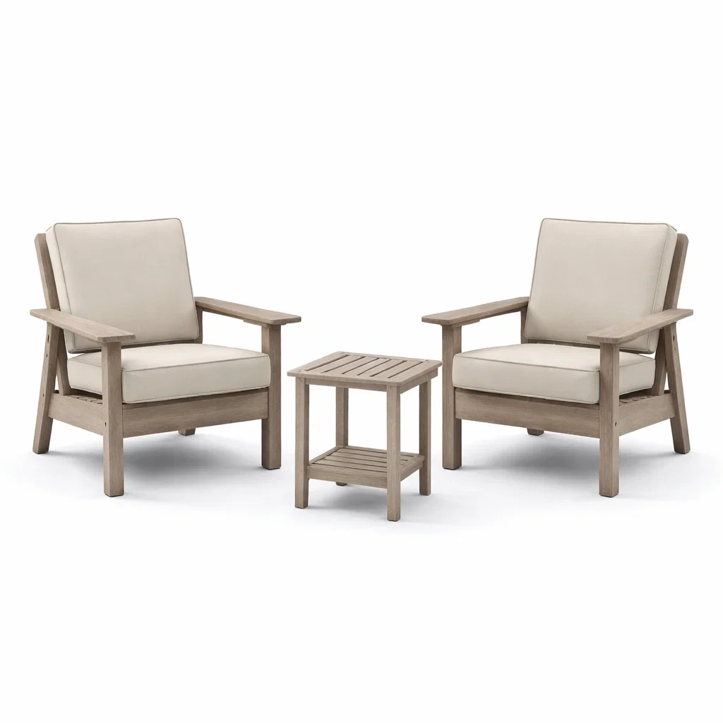 Set da relax piccolo in legno con cuscini in poliestere beige-URBANCOMFORTLIVING