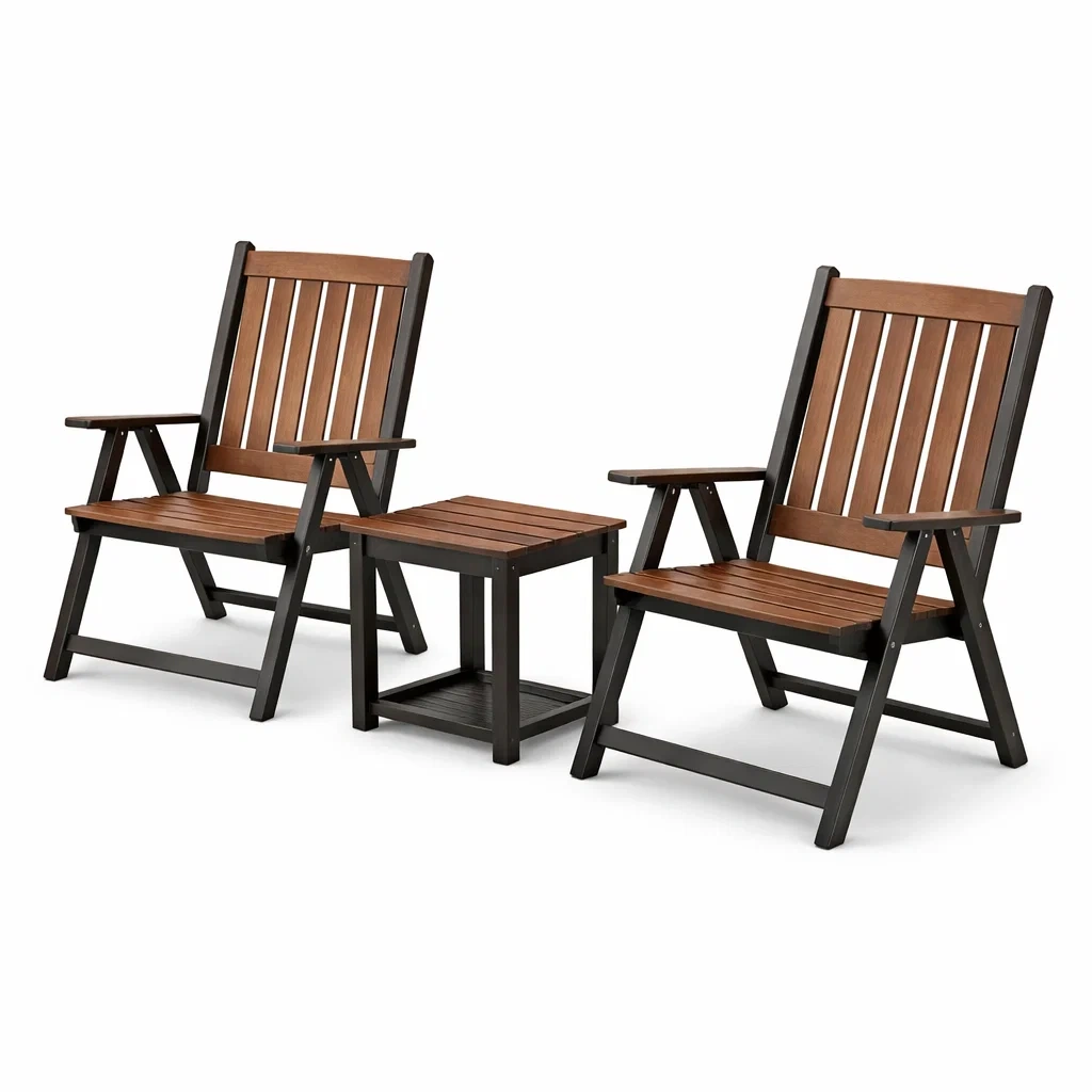 Set da relax piccolo in legno di acacia e acciaio con 2 sedie e tavolo-URBANCOMFORTLIVING