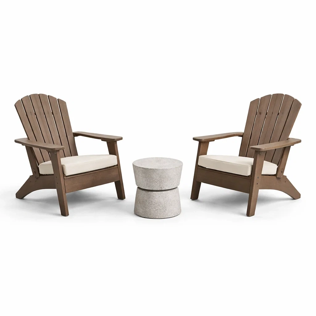Set da relax piccolo con sedie in legno massello e tavolino in cemento-URBANCOMFORTLIVING