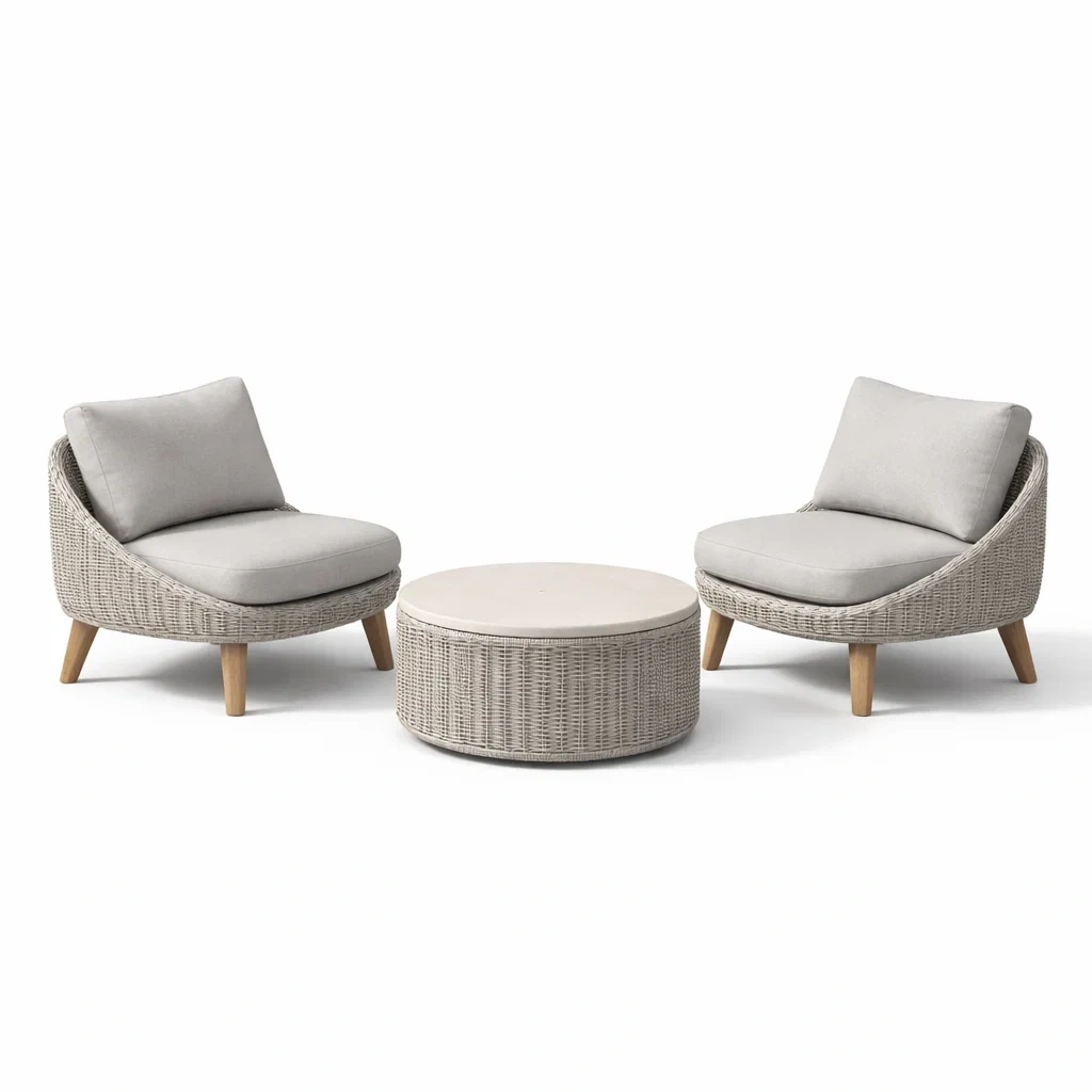 Set da relax piccolo 3 pezzi in rattan sintetico con cuscini in poliestere-URBANCOMFORTLIVING