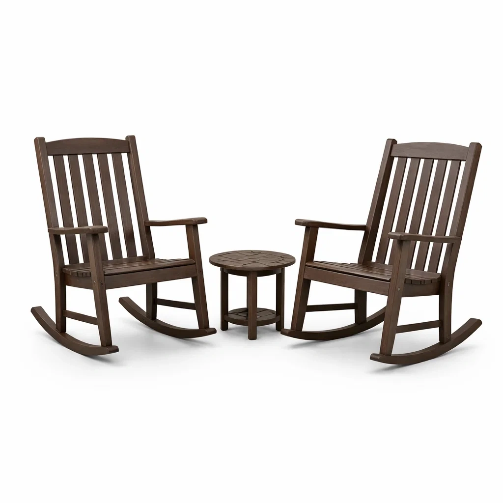 Set da relax piccolo con sedie a dondolo e tavolino in legno di acacia marrone-URBANCOMFORTLIVING
