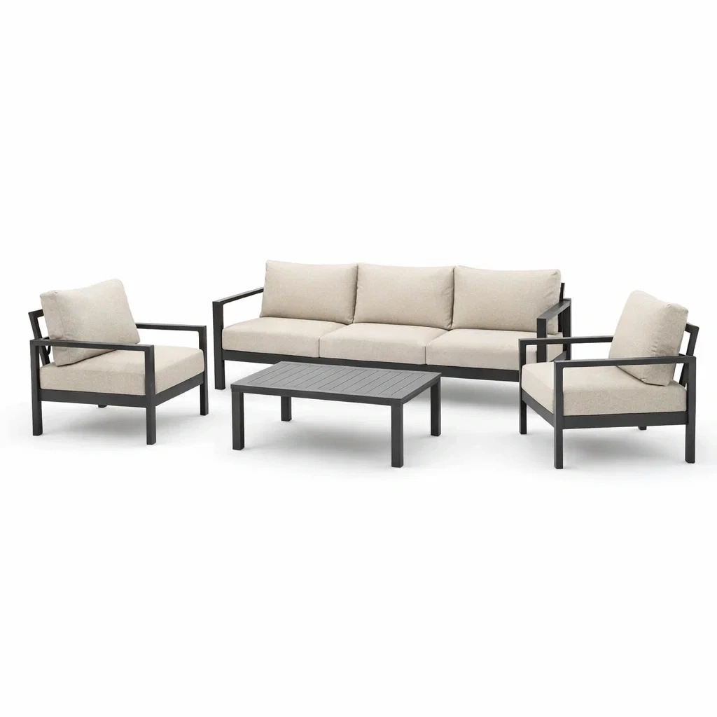 Set di divani da esterno in alluminio con cuscini beige-URBANCOMFORTLIVING