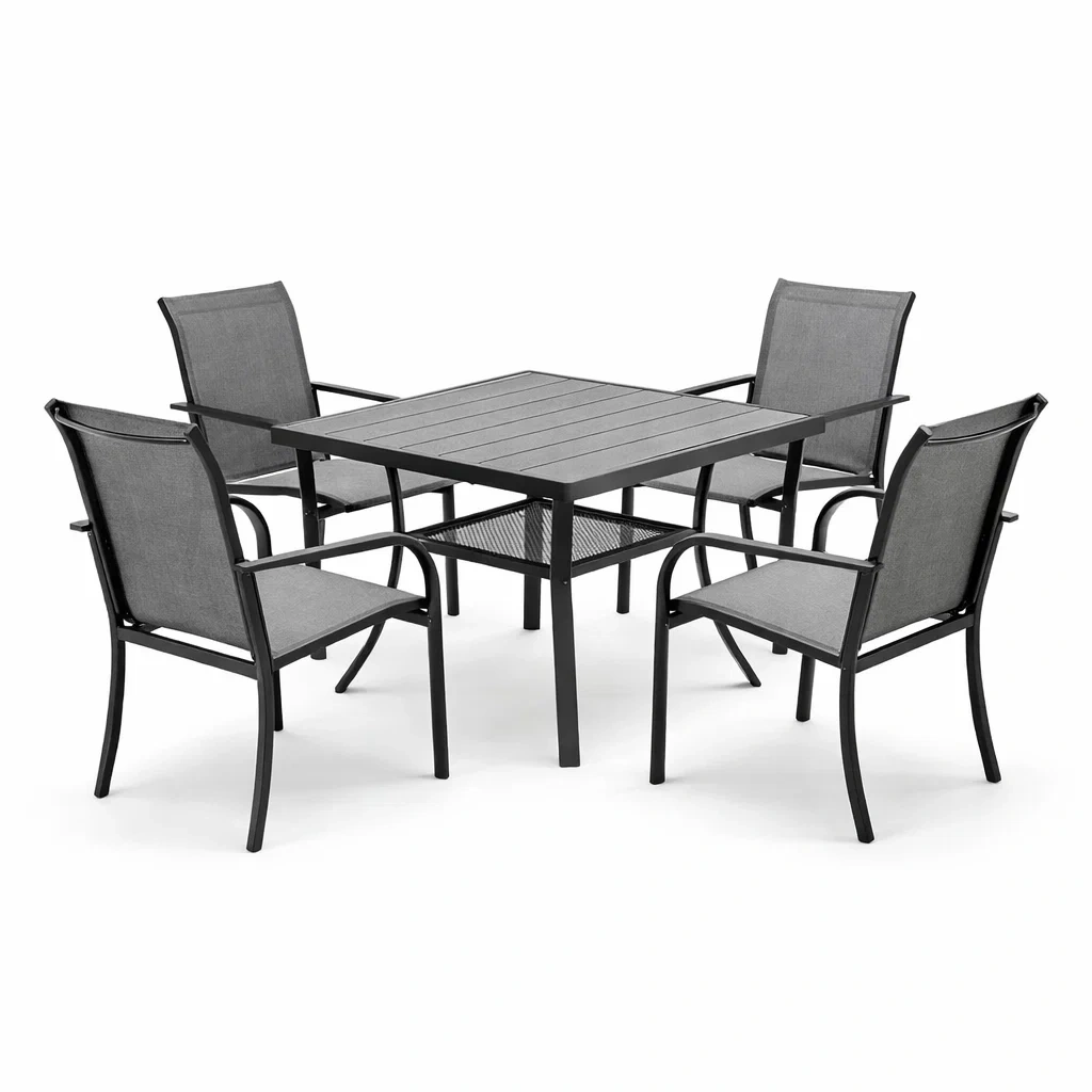 Set tavolo e sedie in alluminio con 4 sedie grigie-URBANCOMFORTLIVING