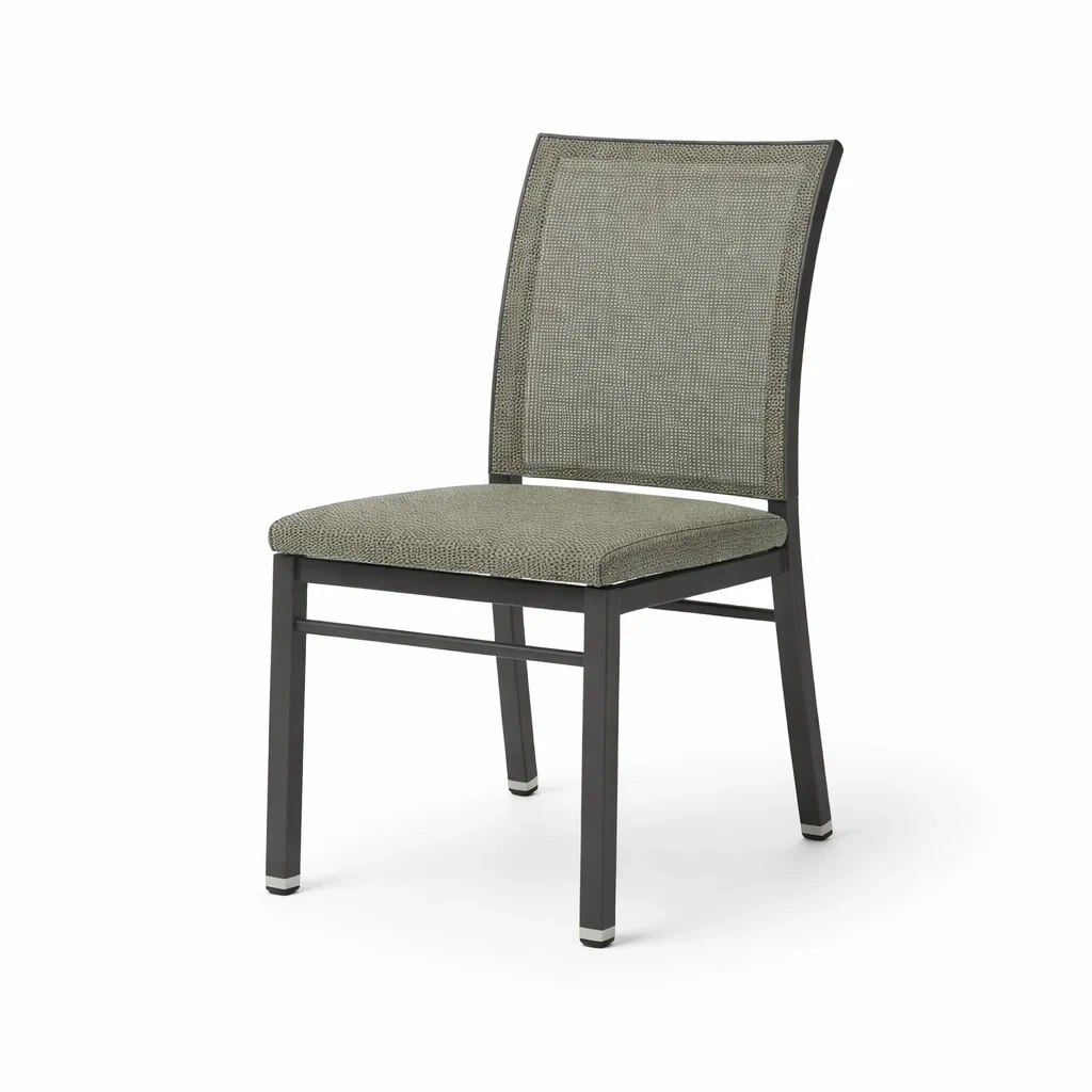 Sedia da pranzo in metallo e tessuto poliestere grigio-URBANCOMFORTLIVING