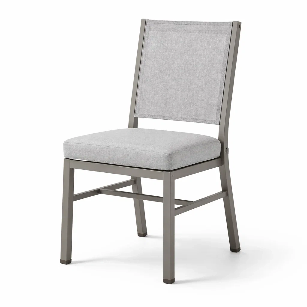Sedia da pranzo in metallo con seduta in tessuto poliestere grigio-URBANCOMFORTLIVING