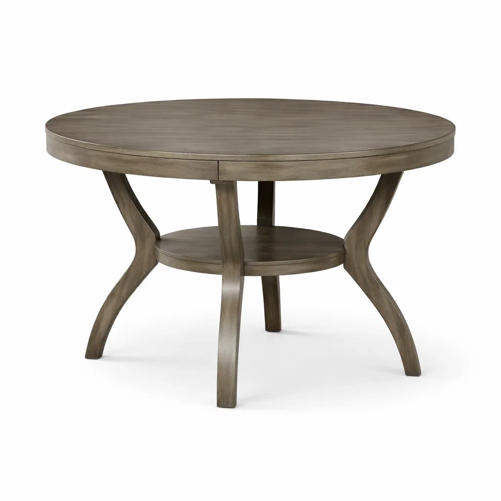 Tavolo da pranzo rotondo in legno massello grigio con ripiano-URBANCOMFORTLIVING