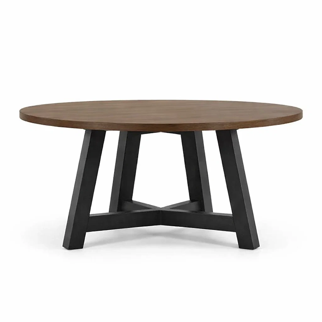 Tavolo da pranzo rotondo in legno e metallo nero-URBANCOMFORTLIVING