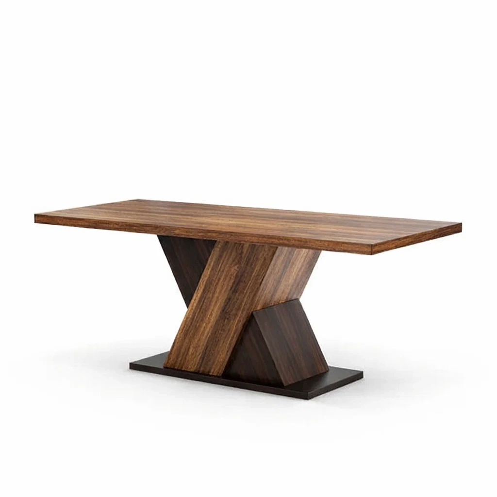 Tavolo da pranzo rettangolare in legno con base geometrica-URBANCOMFORTLIVING
