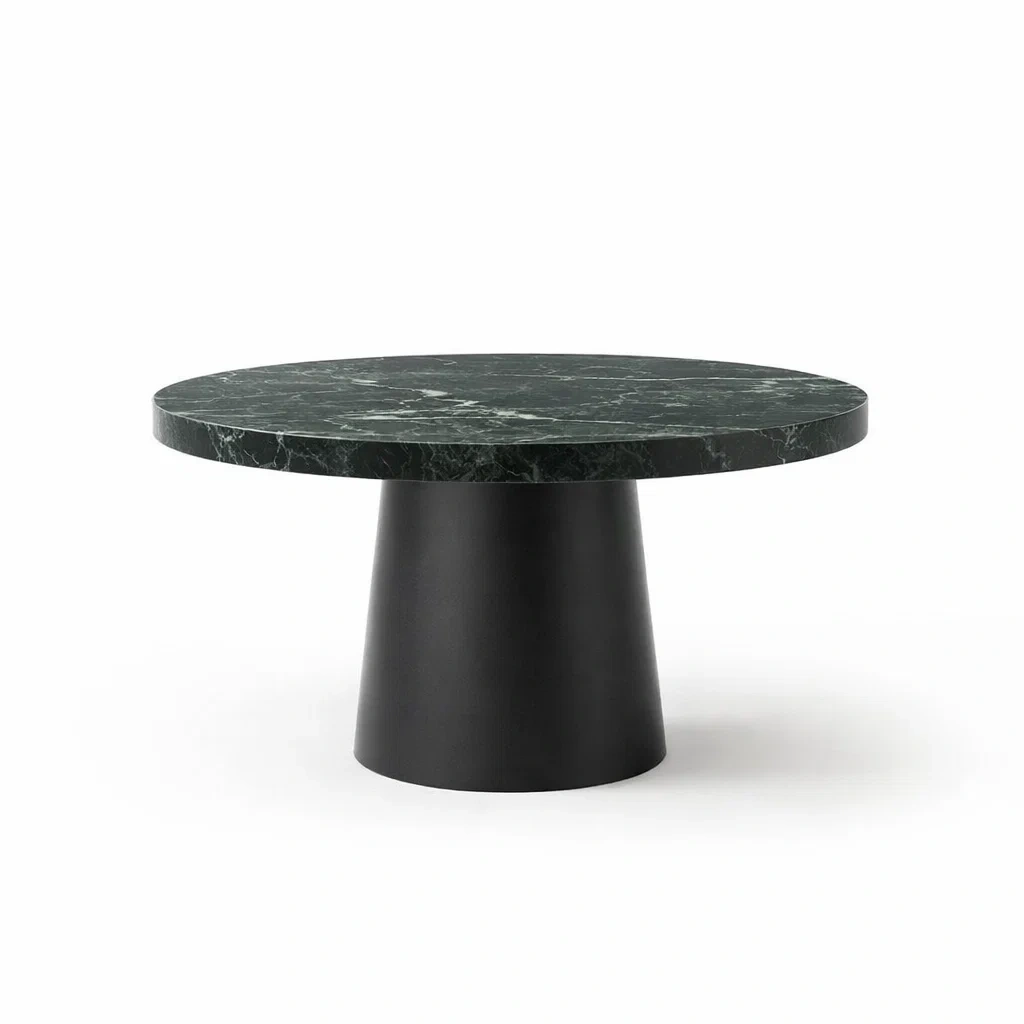 Tavolo da pranzo rotondo in marmo verde con base in metallo nero-URBANCOMFORTLIVING