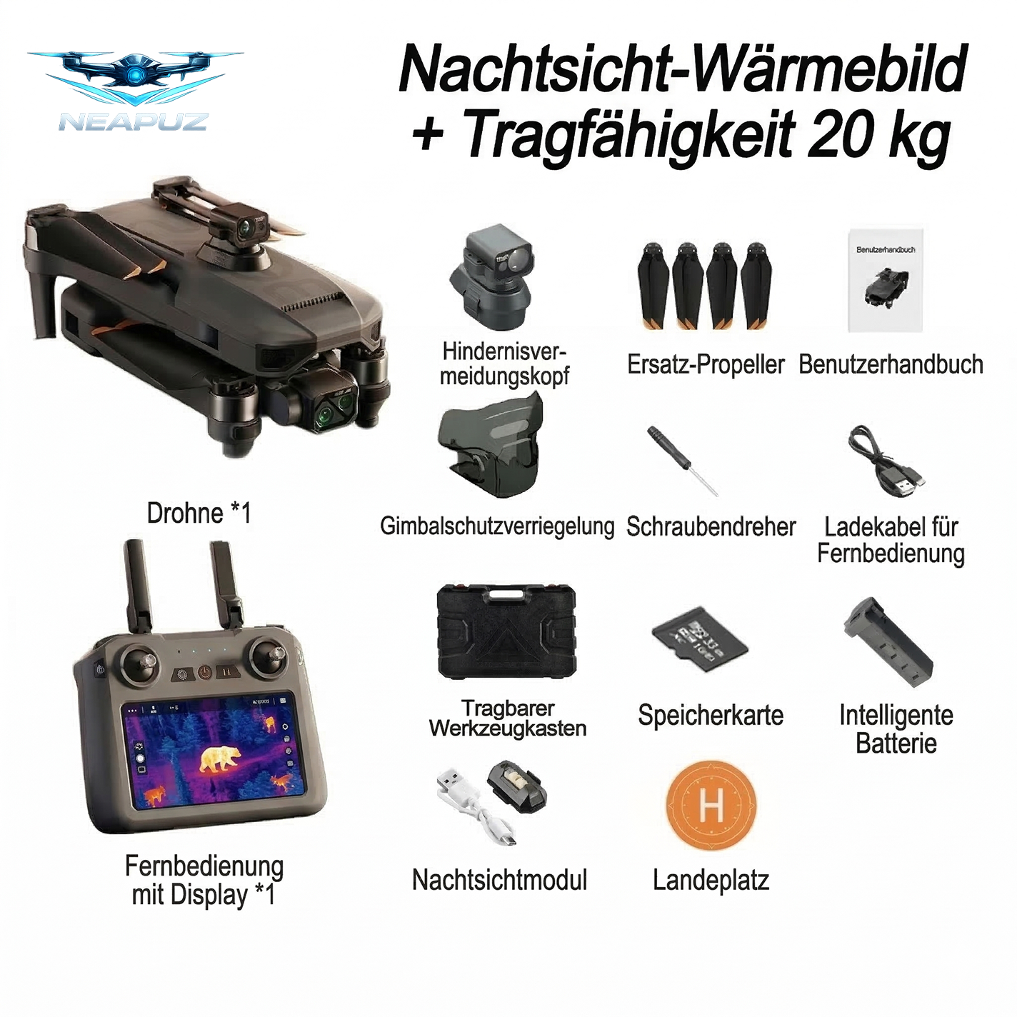 Diese hochauflösende Wärmebilddrohne eignet sich für Außenaufnahmen, verfügt über eine Lieferfunktion und eine Nutzlast von bis zu 20 kg. Sie ist geeignet für Forstarbeiten, Fischerei, Angeln und Rettungseinsätze.