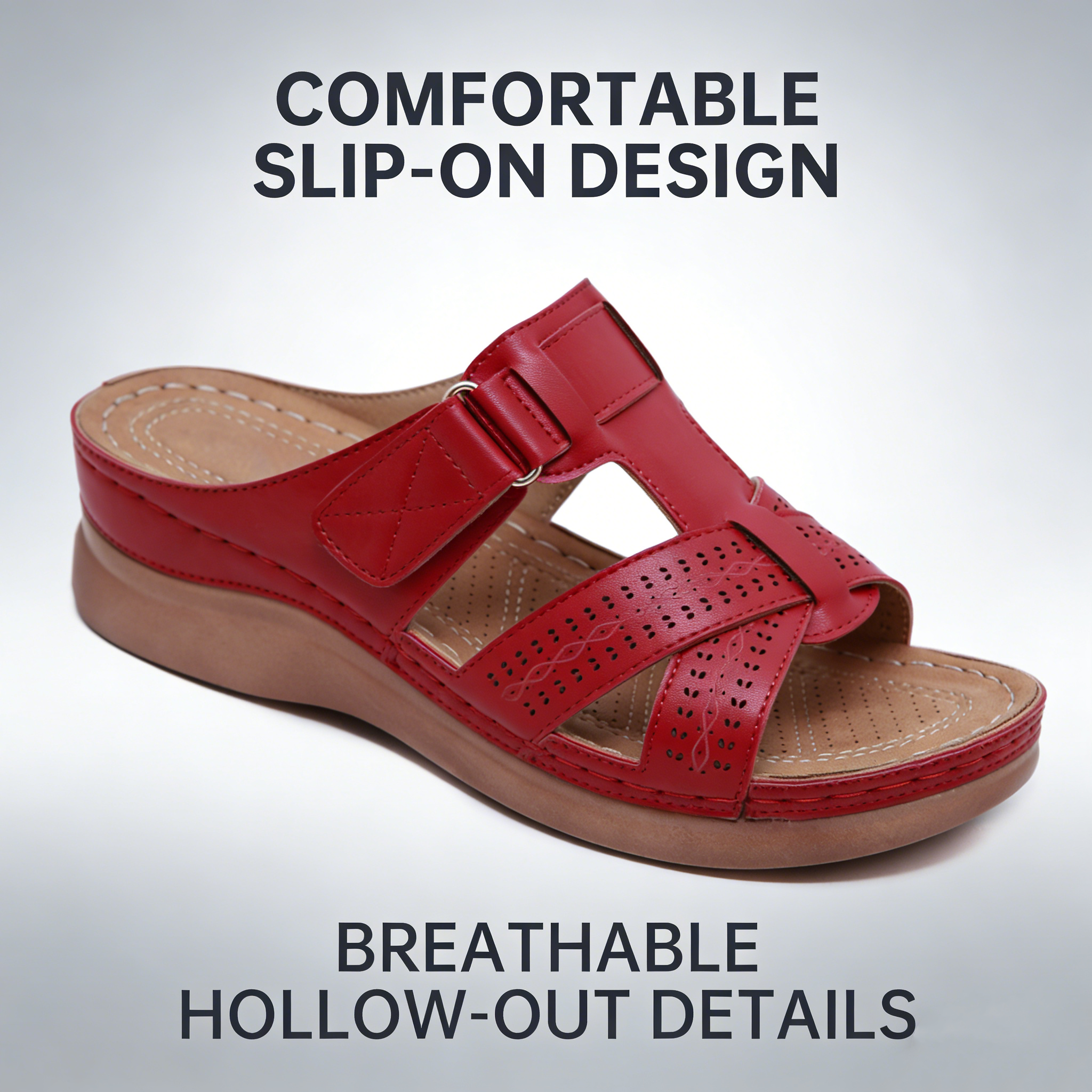 Orthopedic Suede Slide Sandals - Perforated Cutout & Comfortable Enough to Wear All Day