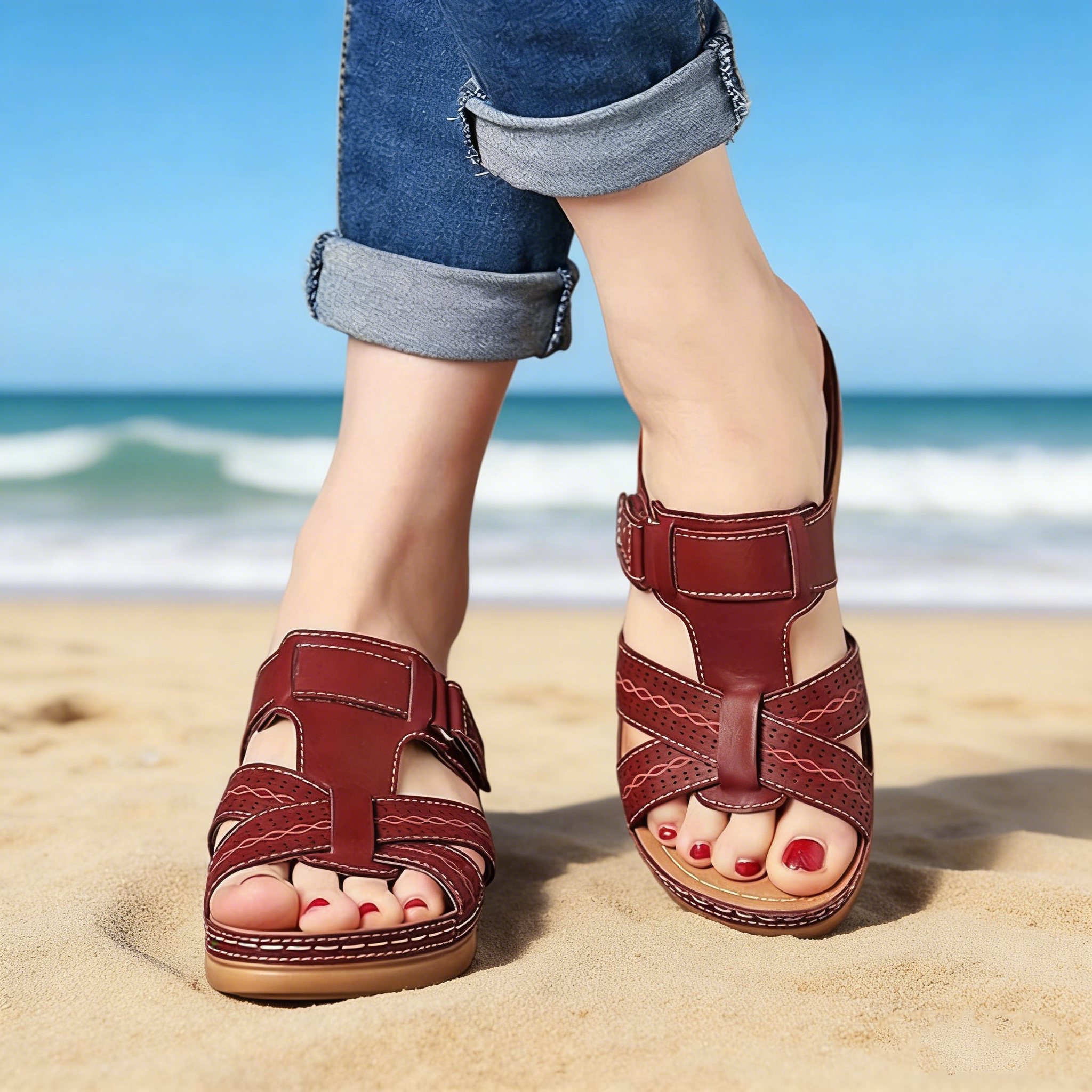 Orthopedic Suede Slide Sandals - Perforated Cutout & Comfortable Enough to Wear All Day