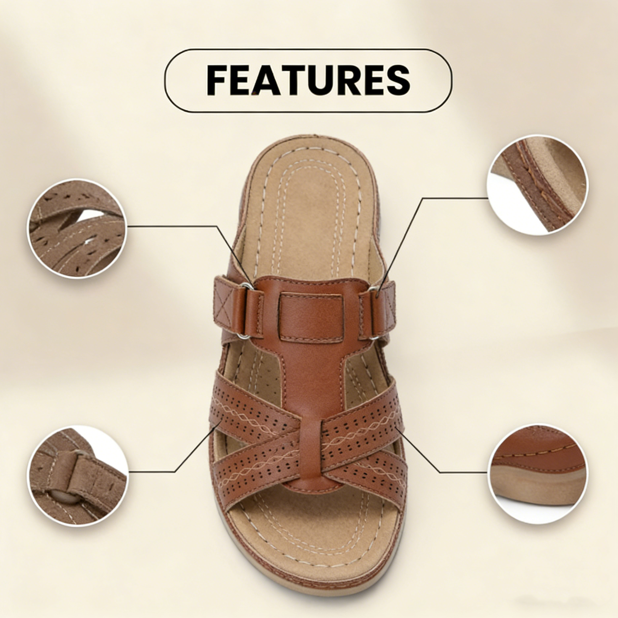 Orthopedic Suede Slide Sandals - Perforated Cutout & Comfortable Enough to Wear All Day