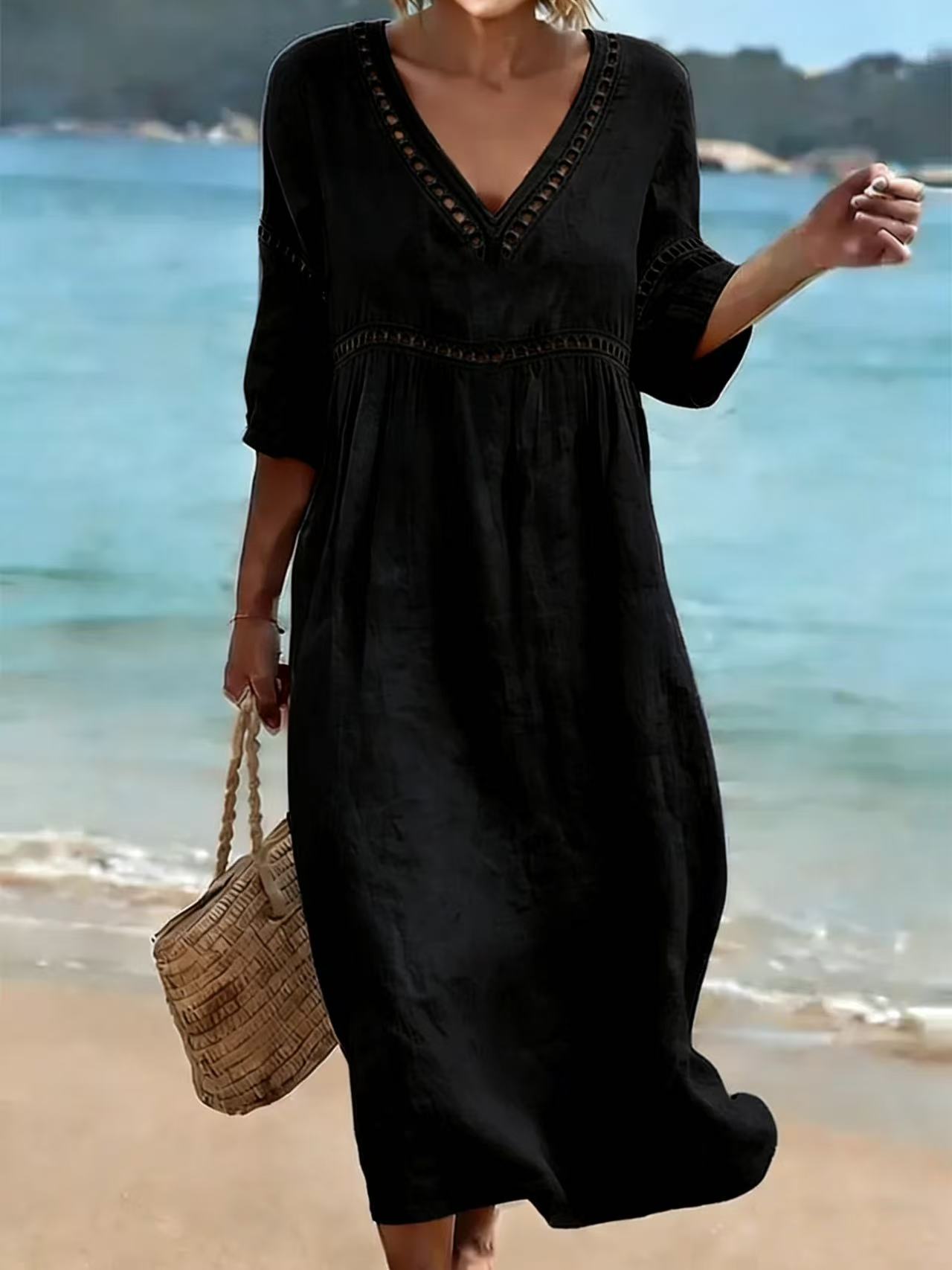 Women's Solid Color Retro Casual Stylish Vacation Cotton Dress
