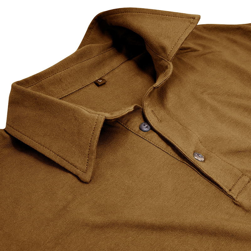 Outdoor Autumn/Winter New Style Lapel European and American Style Men's Solid Color Pure Cotton Long Sleeve Polo Shirt