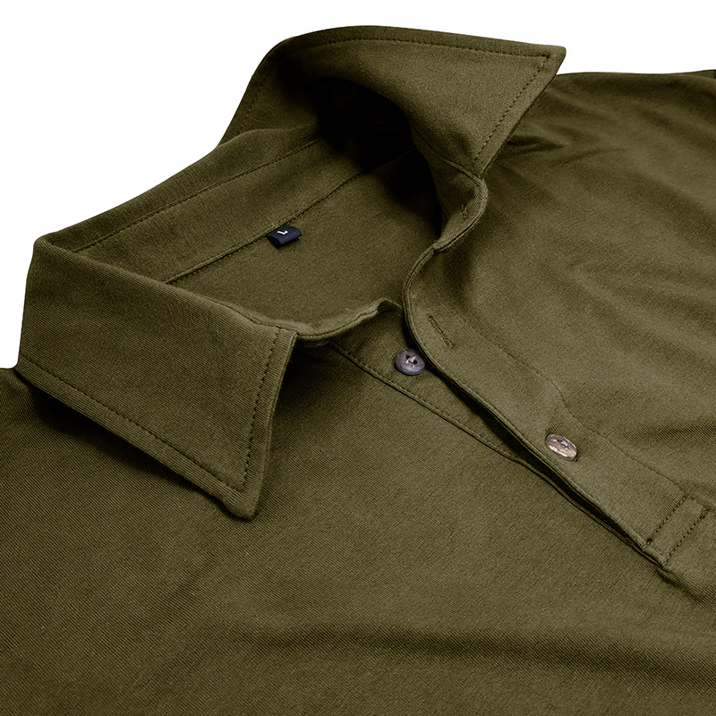 Outdoor Autumn/Winter New Style Lapel European and American Style Men's Solid Color Pure Cotton Long Sleeve Polo Shirt