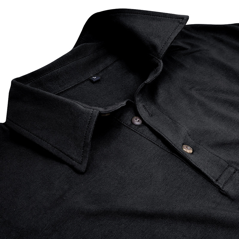 Outdoor Autumn/Winter New Style Lapel European and American Style Men's Solid Color Pure Cotton Long Sleeve Polo Shirt