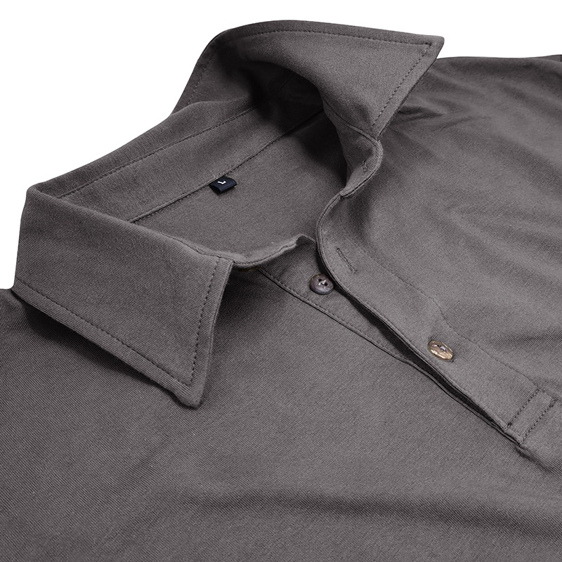 Outdoor Autumn/Winter New Style Lapel European and American Style Men's Solid Color Pure Cotton Long Sleeve Polo Shirt